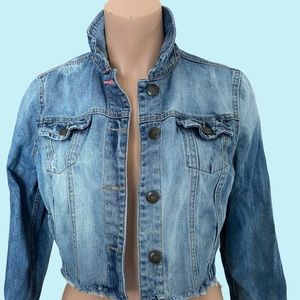 Distressed bleached out jean jacket
